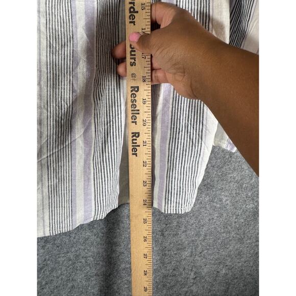 Splendid Top Women Medium Blue Striped Long‎ Sleeve V Neck Linen Blend Coastal - Picture 5 of 7